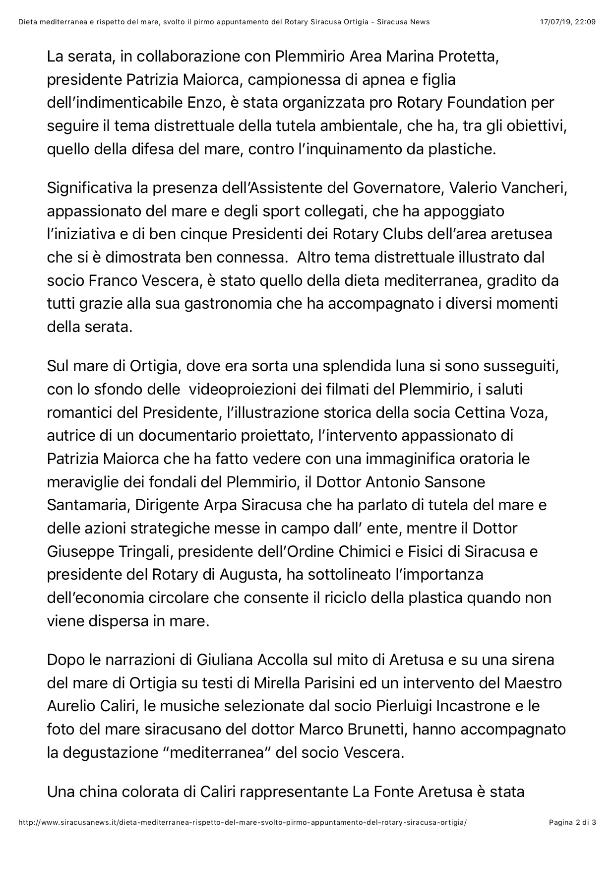 Dieta mediterranea e rispetto del mare, svolto il pirmo appuntamento del Rotary Siracusa Ortigia - Siracusa News 2