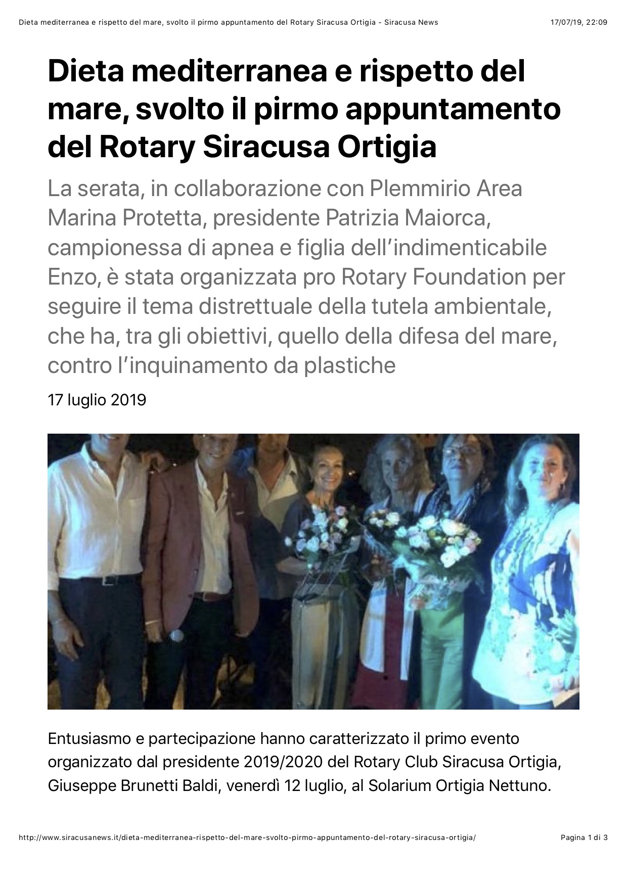 Dieta mediterranea e rispetto del mare, svolto il pirmo appuntamento del Rotary Siracusa Ortigia - Siracusa News